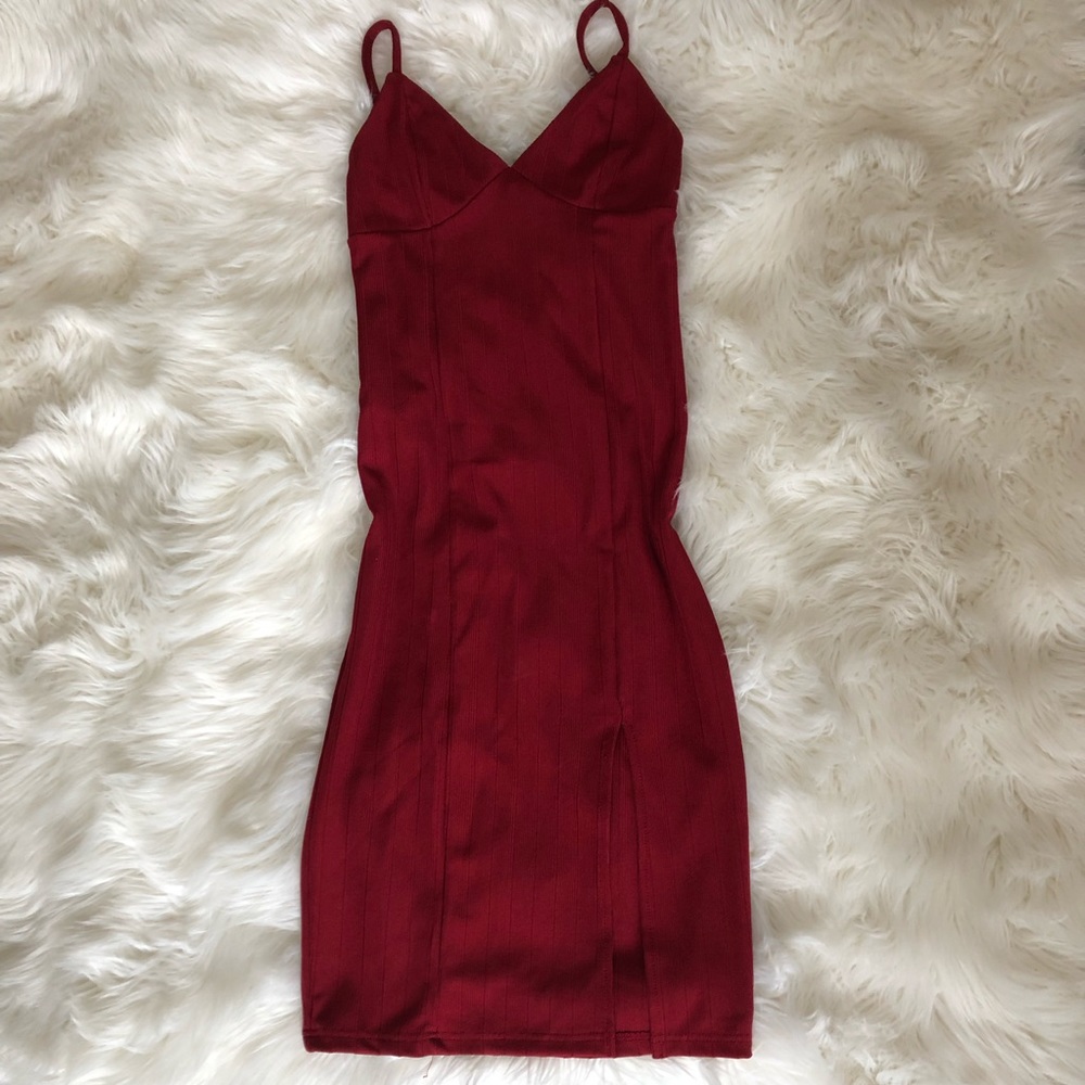 Red side slit dress